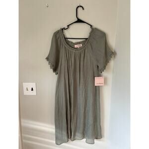 NWT Love Blossom M Sage Color Crochet Lace Trim Sleeves Scoop Neckline Flowy